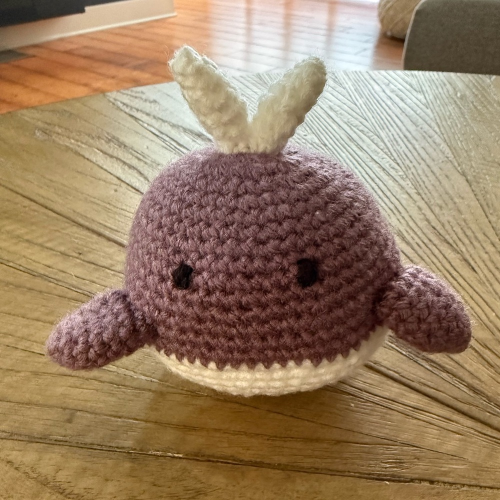 Handmade Purple and White Crochet Whale Plush